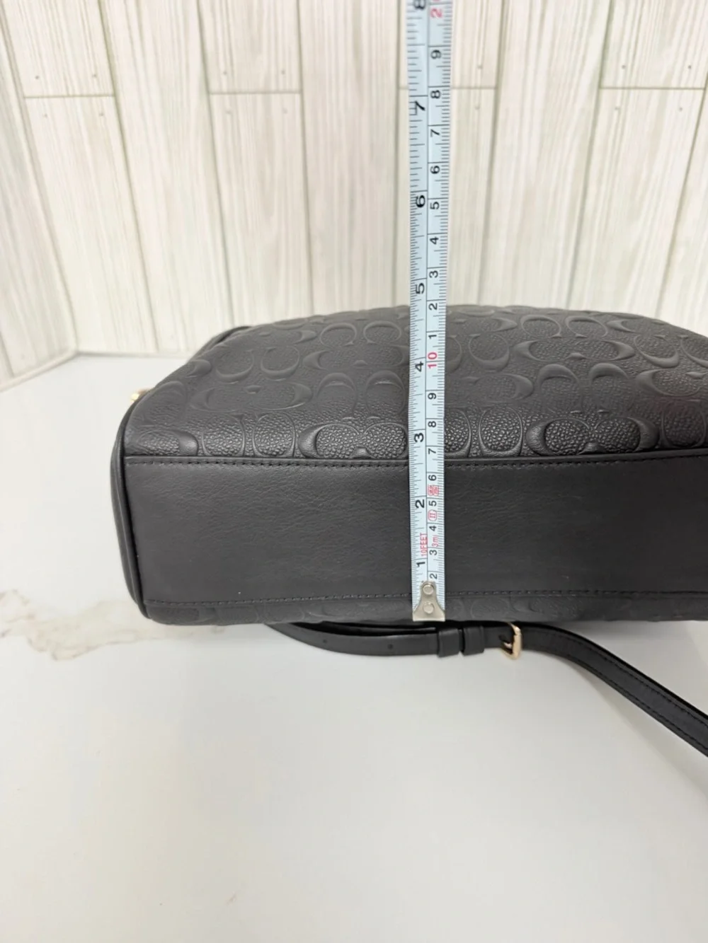Coach Black Signature Debossed Leather Tote Chain Strap Crossbody Bag - Picture 11 of 16